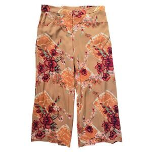 *NWT Harari 100% Silk Gia Cropped Wide Leg Pants Size L Orange Floral